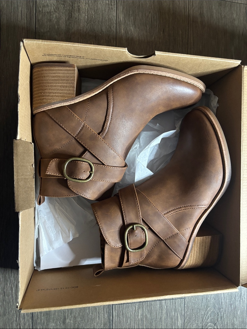 Fox Brown Leather-Look Ankle Boots with Buckle
